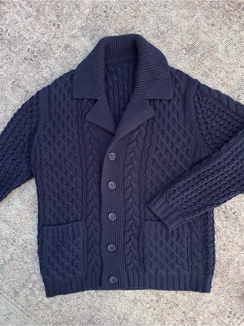 Vintage Wool Navy Cable Knit Button-Up Sweater Cardigan L